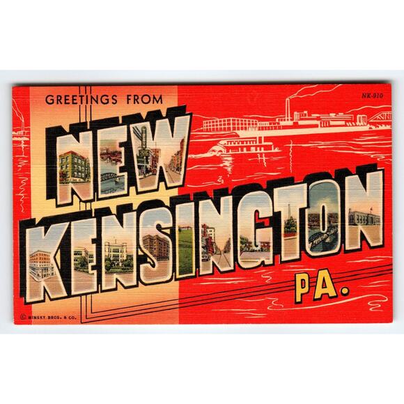 Vintage Large Letter Greetings From New Kensington PA Linen Postcard Minsky Bros - Picture 1 of 2